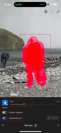 استفاده از ابزار حذف لایت‌روم موبایل برای حذف افراد از عکس در آیفون.