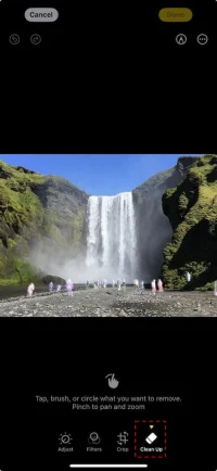 نحوه انتخاب ابزار clean up در آیفون برای حذف افراد