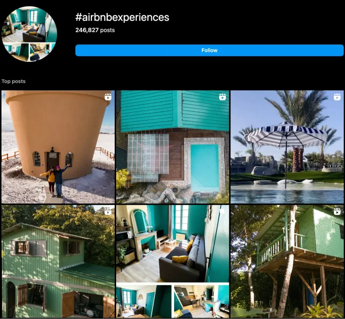 کمپین #AirbnbExperiences در اینستاگرام که یکی از ترفندهای اینستاگرام موفق را نشان می‌دهد.