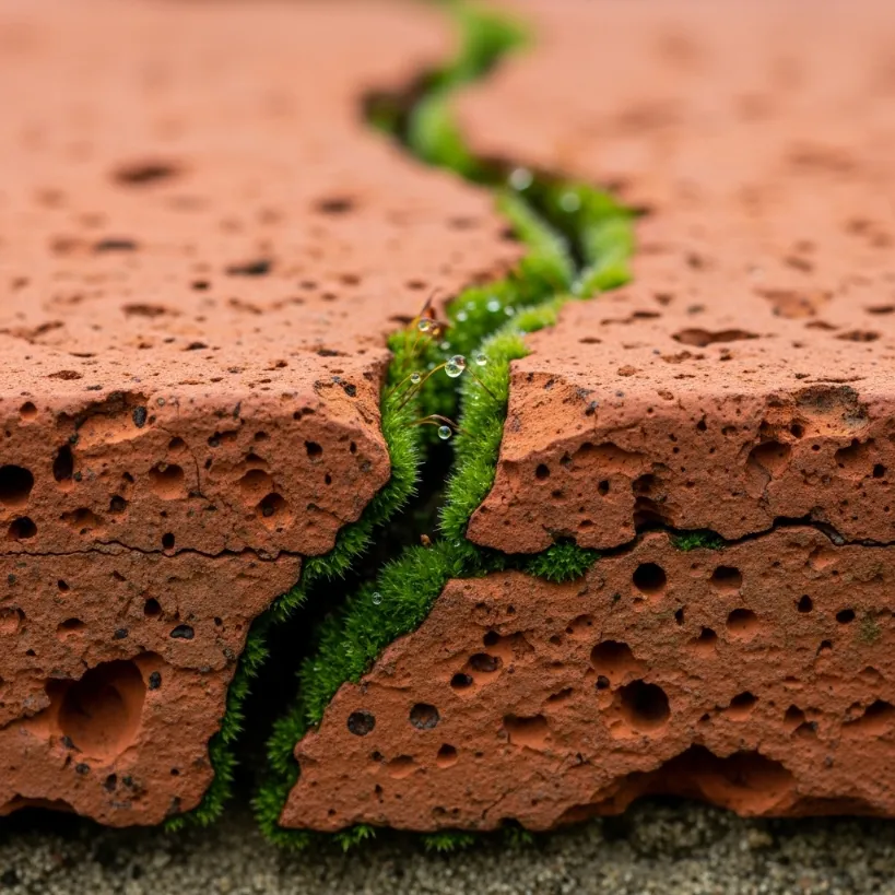 آجر خاص که ترک خورده و روش خزه سبز شده